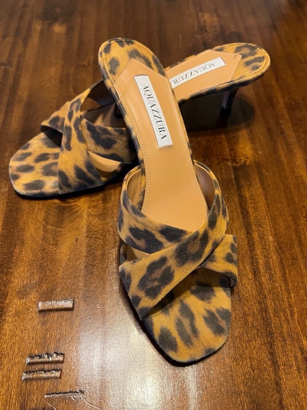 Aquazzura Divine 50 Leopard Suede Mules